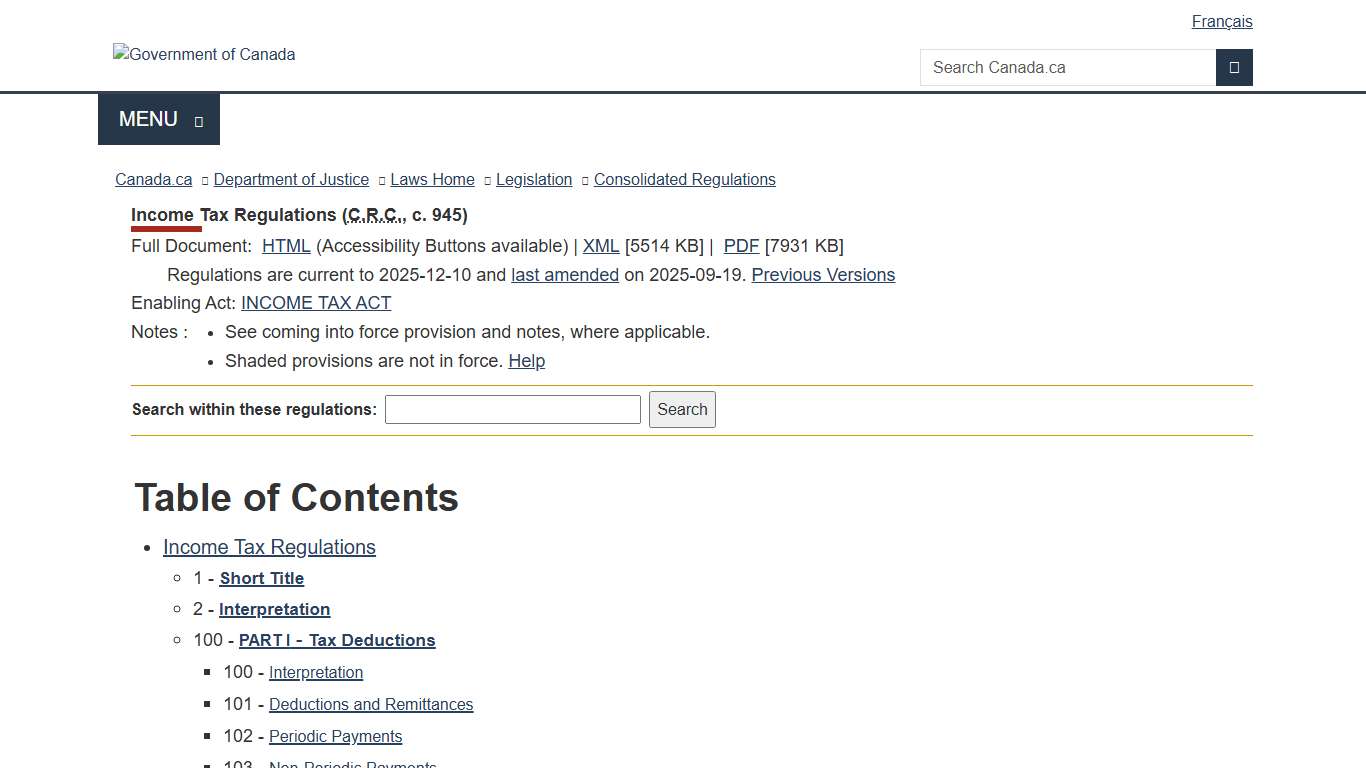 Income Tax Regulations