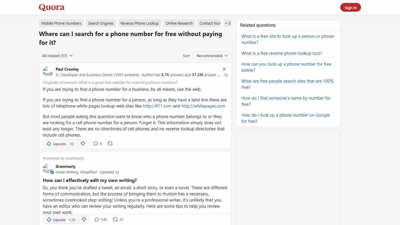 Where can I search for a phone number for free without paying for it? - Quora